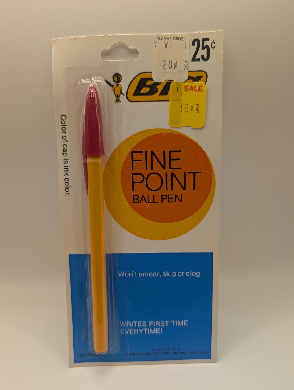 Vintage BIC Fine Point Ball Pen 25¢ F-25B Orange Barrel Red Ink NOS
